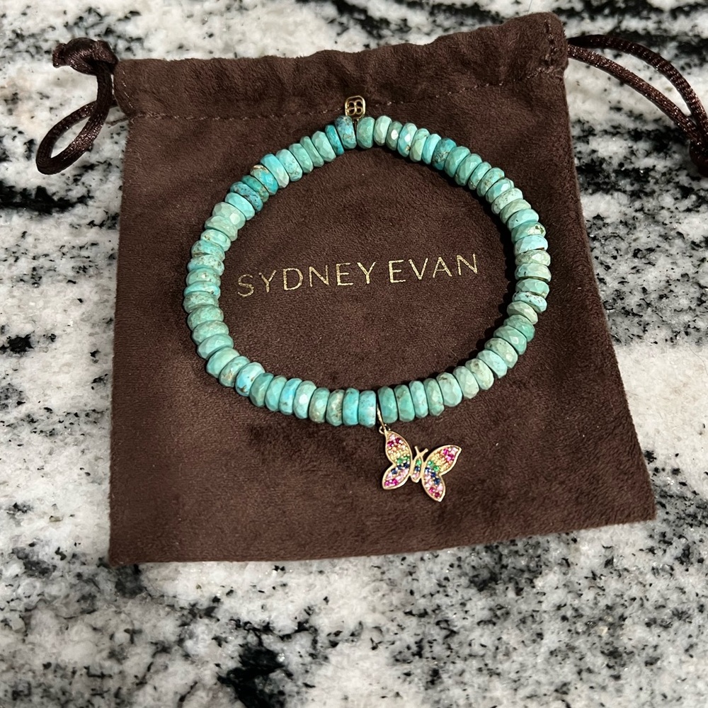 Sydney Evan rainbow butterfly on Arizona turquoise bracelet